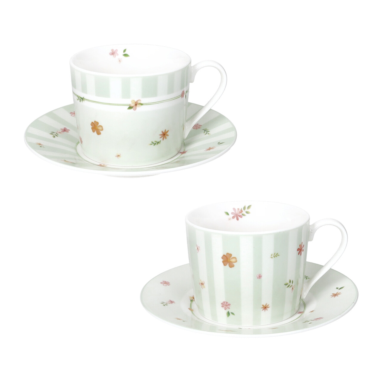 Set 2 cesti cu farfurie pentru ceai, Polline Green, Brandani, D15x7 cm, 200 ml, portelan New Bone China - imagine 3